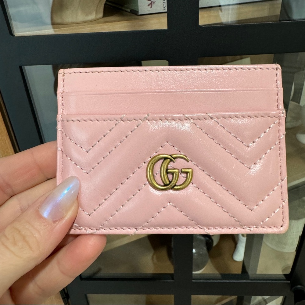 Gucci Pink GG Marmont Quilted Leather Card Holder
